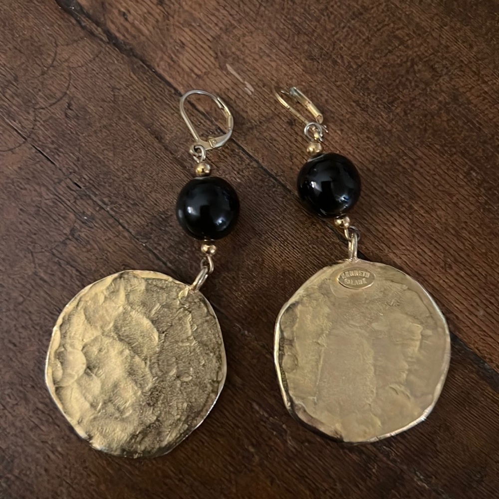 Gold earrings with black beads
